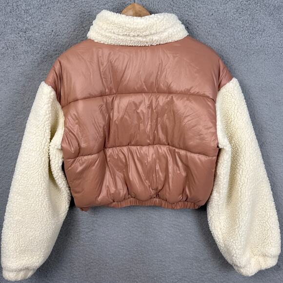 For Love & Lemons Niko Puffer Jacket Cropped Faux Shearling Trim Size M NWOT - Picture 5 of 11